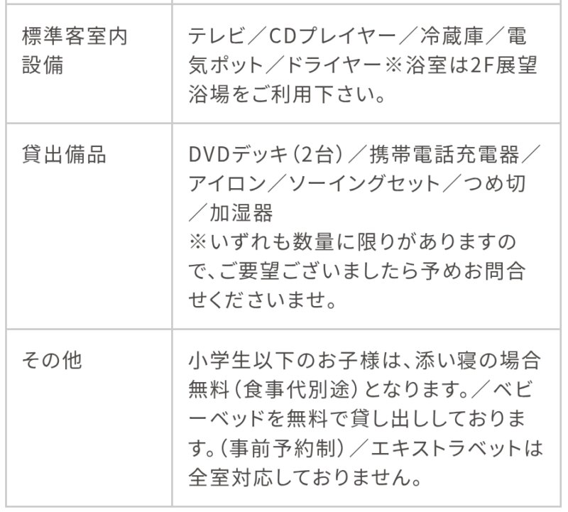 セトレハイランドヴィラ姫路の貸出品